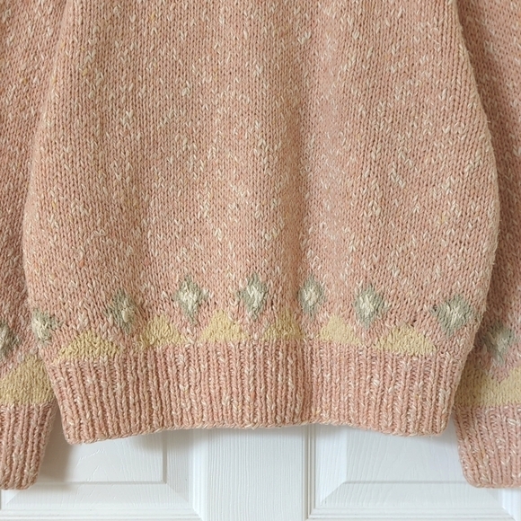 Liz Sport 90's Vintage Fair Isle & Marled Knit Wool Blend V-neck Sweater Pink M - Picture 11 of 11